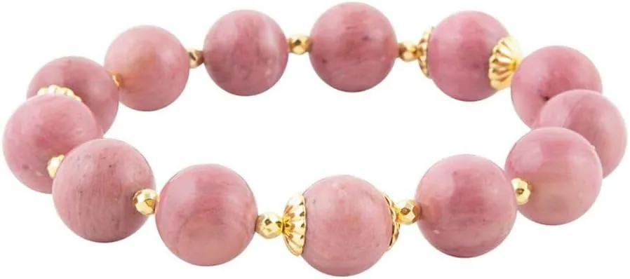 Barse Jewelry Pink Rhodonite Chunky Golden Stretch Bracelet