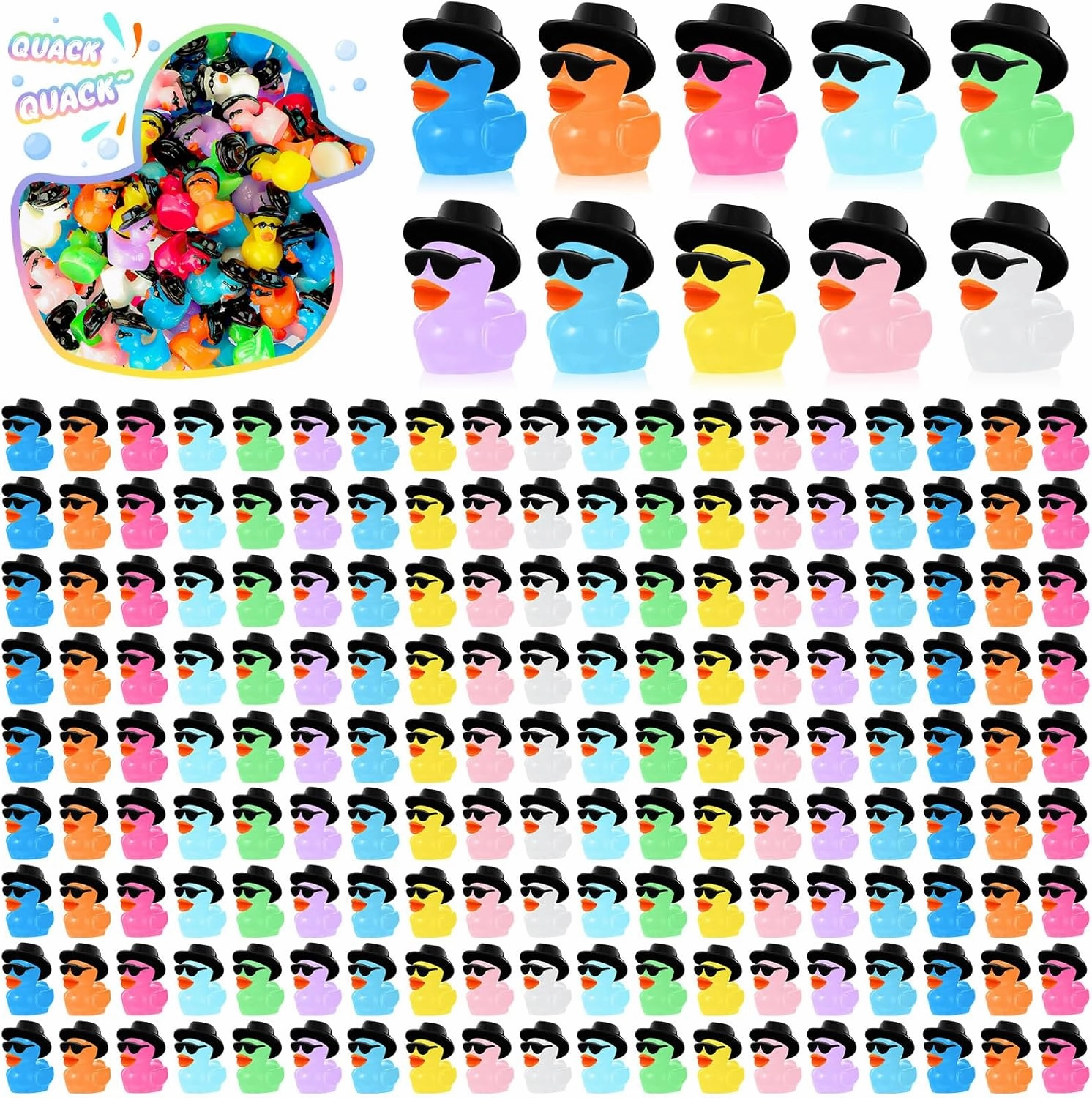 Barydat 200 Pcs Mini Resin Ducks Bulk Small Tiny Cowboy Resin Duck Figurines for Miniature Landscape Rubber Aquarium Potted Ornament for Dollhouse Party Favors DIY Craft Cake