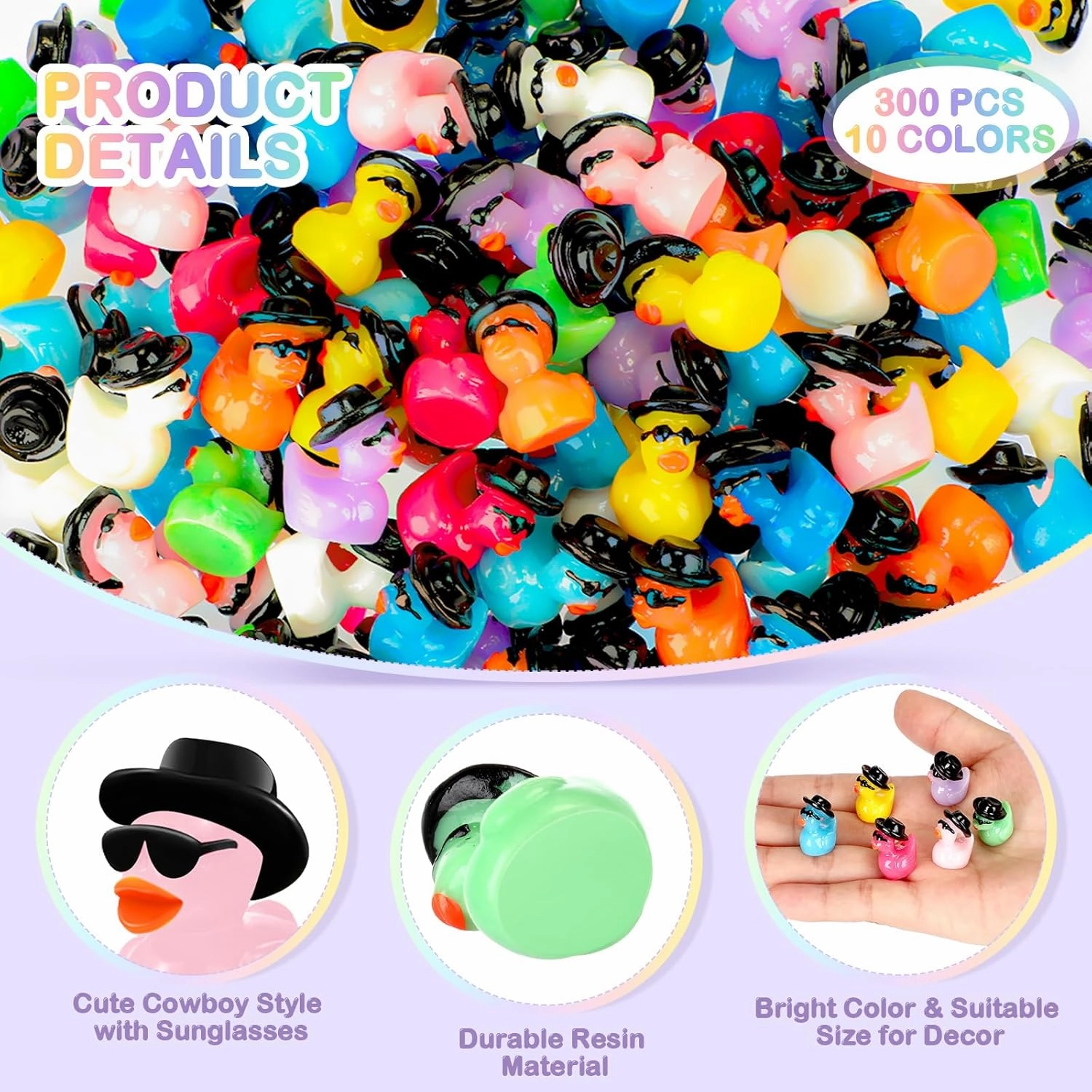 Barydat 200 Pcs Mini Resin Ducks Bulk Small Tiny Cowboy Resin Duck Figurines for Miniature Landscape Rubber Aquarium Potted Ornament for Dollhouse Party Favors DIY Craft Cake