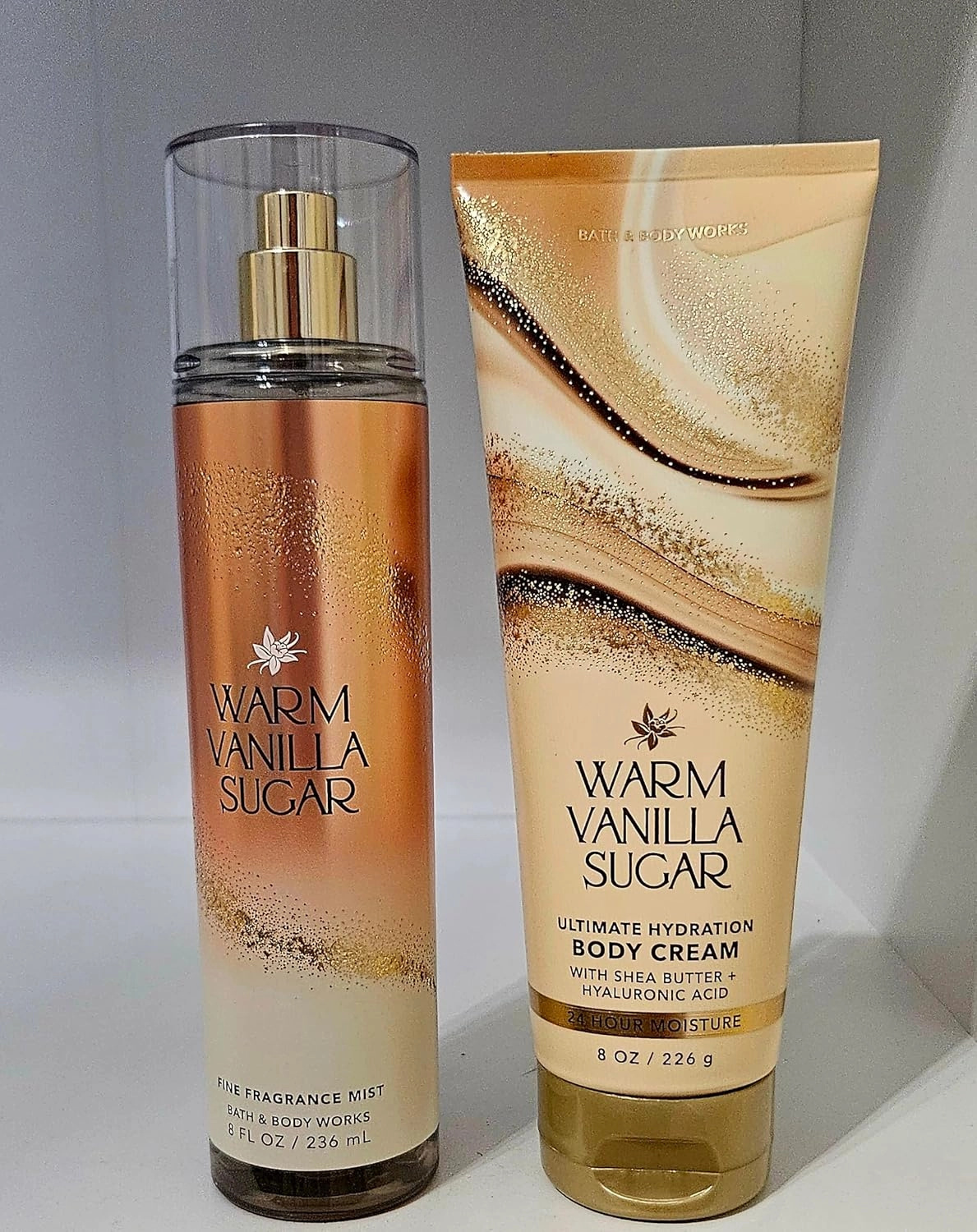 Bath & Body Warm Vanilla Sugar Gift Set, Fine Fragrance Mist 8 fl oz, Ultimate Hydration Body Cream 8 oz