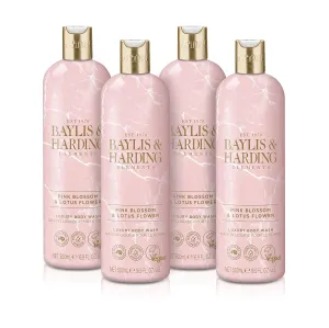 Baylis & Harding Liquid Body Wash Soap, Elements, Pink Blossom & Lotus Flower, 16.9oz/500ml (4-Pack)