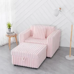 Bean Bag Chair for Adults, Chaise Lounge Chair Indoor Upholstered Floor Sofa with Pillows and Armrests Upholstered Sofa Bed Bean Bag Couch for Bedroom Living Room, Light Pink