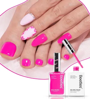 Beetles Top Coat Nail Polish, 15ml Clear Nail Polish Quick Dry with Beetles Pink Gel Nail Polish Set, 2Pcs 15ml Hot Pink Nail Polish Quick Dry & Bright Pink Gel Nail Polish