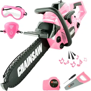BELLOCHIDDO Toy Chainsaw - Construction Toy Power Tools with Realistic Sounds, Goggles Assesories, Outdoor Pretend Play Set, Gift for Kids Aged 3  (Pink)