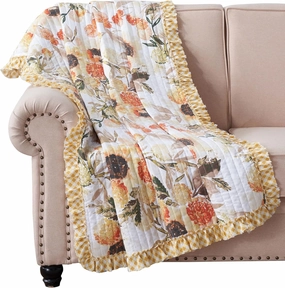 Benjara Kelsa 50 x 60 Channel Quilted Throw Blanket, Cotton Fill, Gold Sunflowers