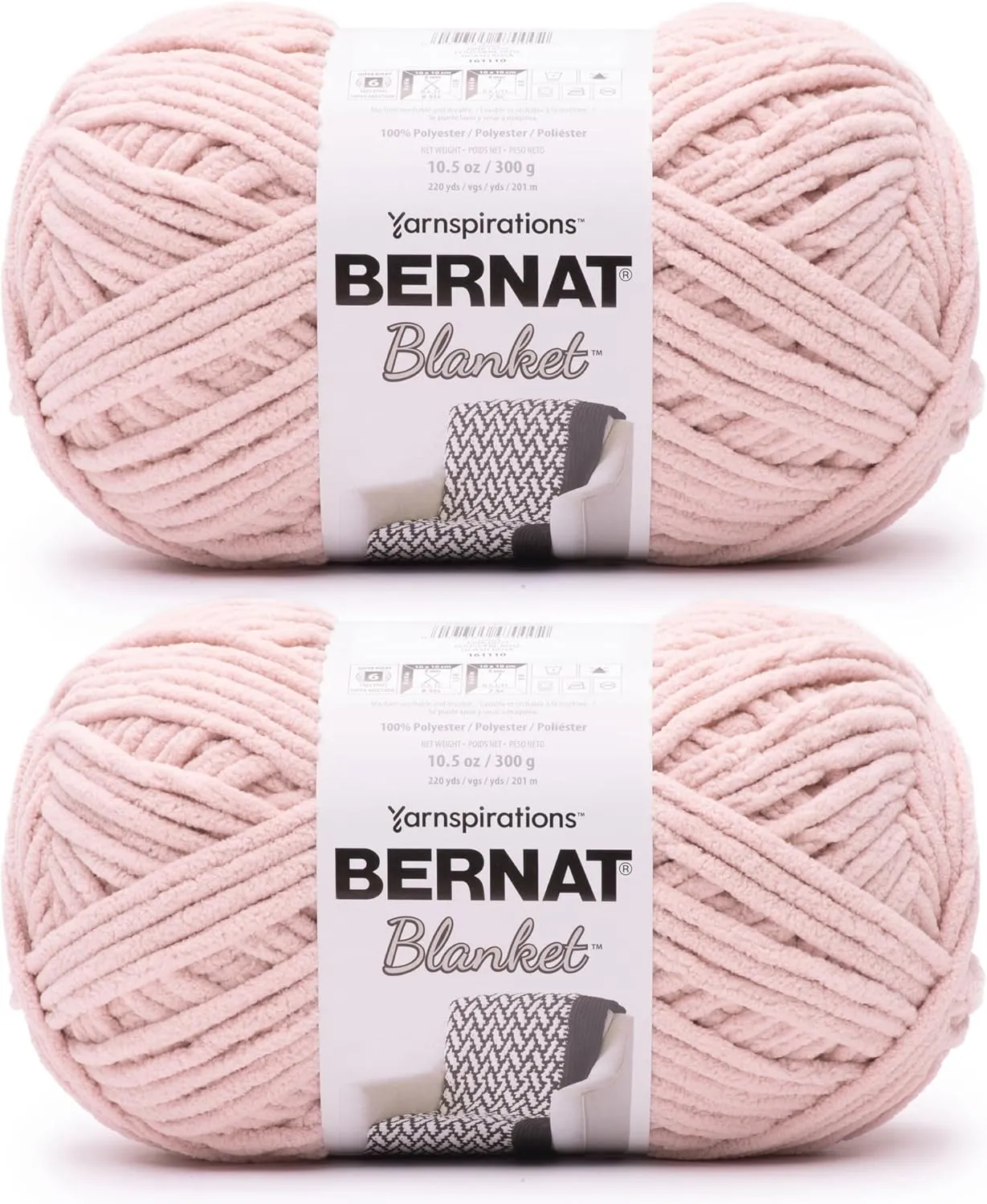 Bernat Blanket Super Bulky Acrylic Yarn - 2 Pack of 300g/10.5oz #6 Chunky Chenille Heavy Weight Yarn for Knitting and Crocheting, Amigurumi, Thick Blankets (Pink Dust, 220 Yards 2-Pack)