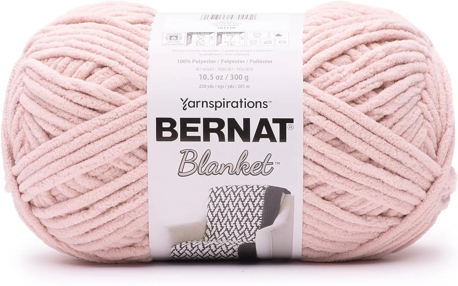 Bernat Blanket Super Bulky Acrylic Yarn - 2 Pack of 300g/10.5oz #6 Chunky Chenille Heavy Weight Yarn for Knitting and Crocheting, Amigurumi, Thick Blankets (Pink Dust, 220 Yards 2-Pack)