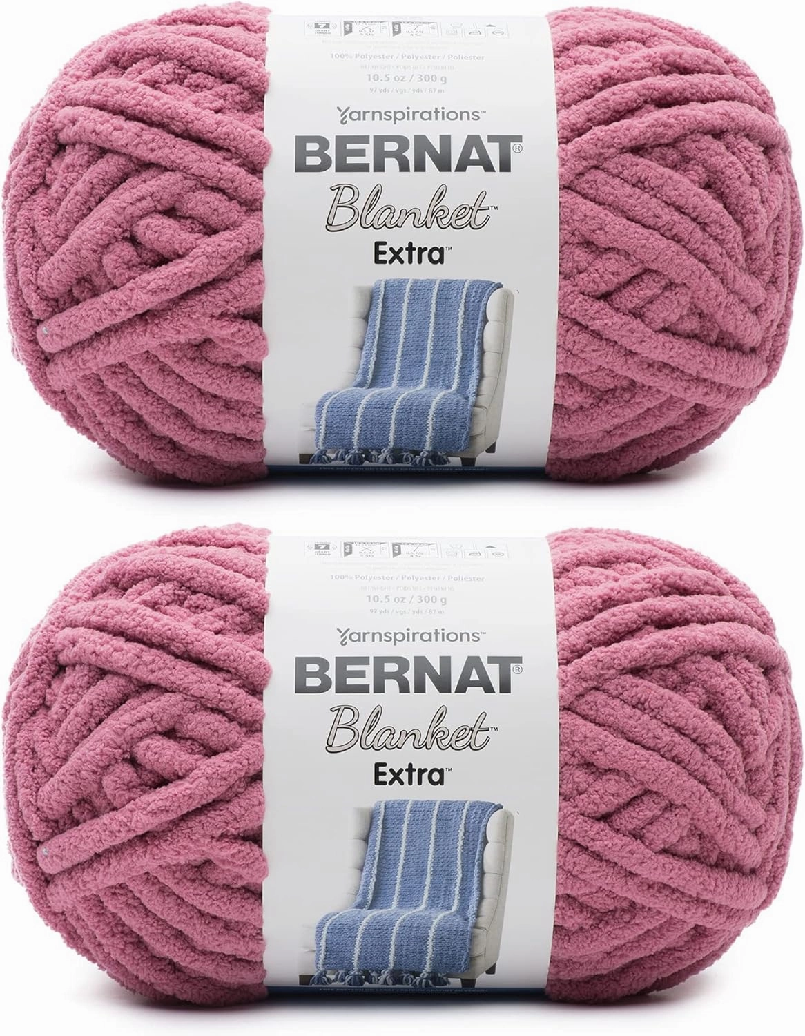 Bernat Blanket Extra Burnt Rose Yarn - 2 Pack of 300g/10.5oz - Polyester - 7 Jumbo - 97 Yards - Knitting/Crochet