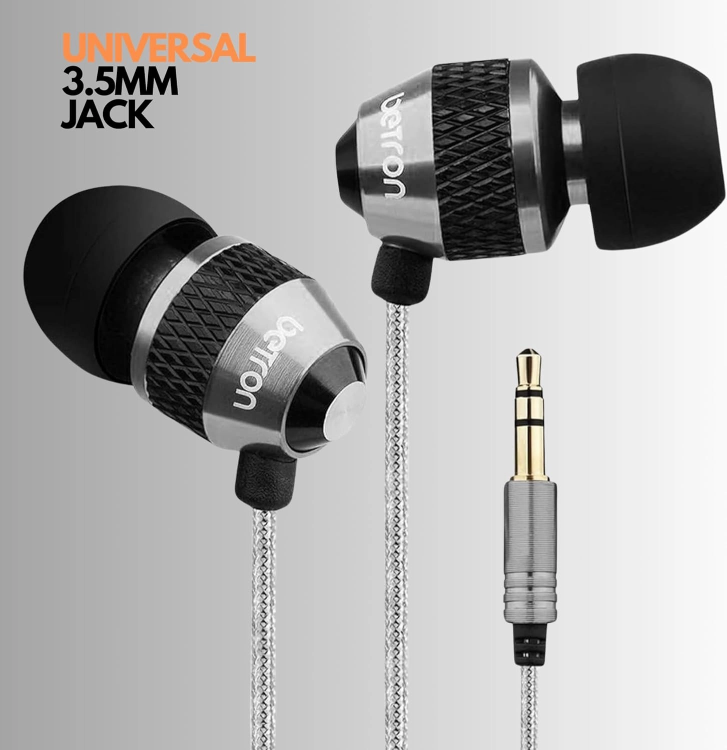 Betron B25 Earphones, Noise Isolating in-Ear Wired Headphones with Strong Bass, Tangle-Free Cord, Lightweight, Carry Case and Soft Earbud Tips (Black)