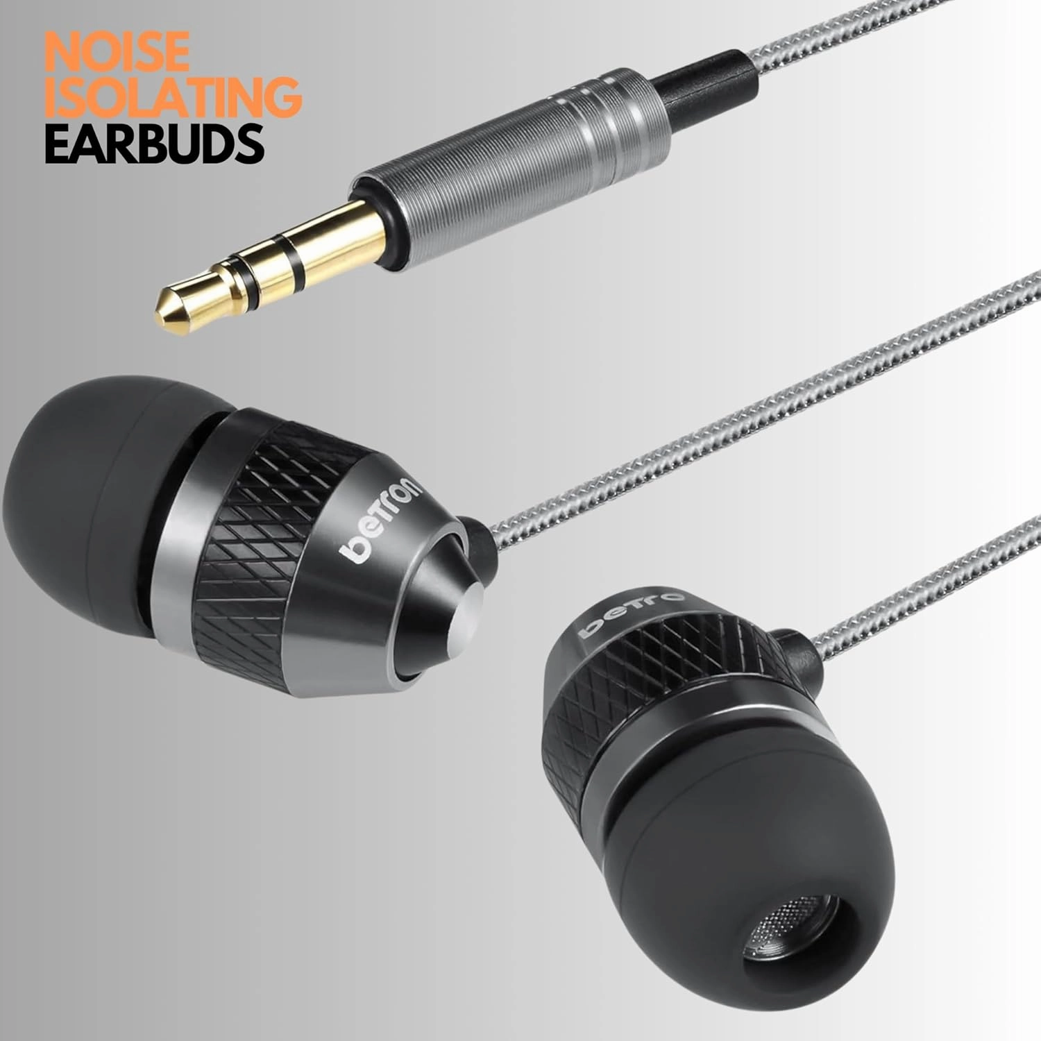Betron B25 Earphones, Noise Isolating in-Ear Wired Headphones with Strong Bass, Tangle-Free Cord, Lightweight, Carry Case and Soft Earbud Tips (Black)