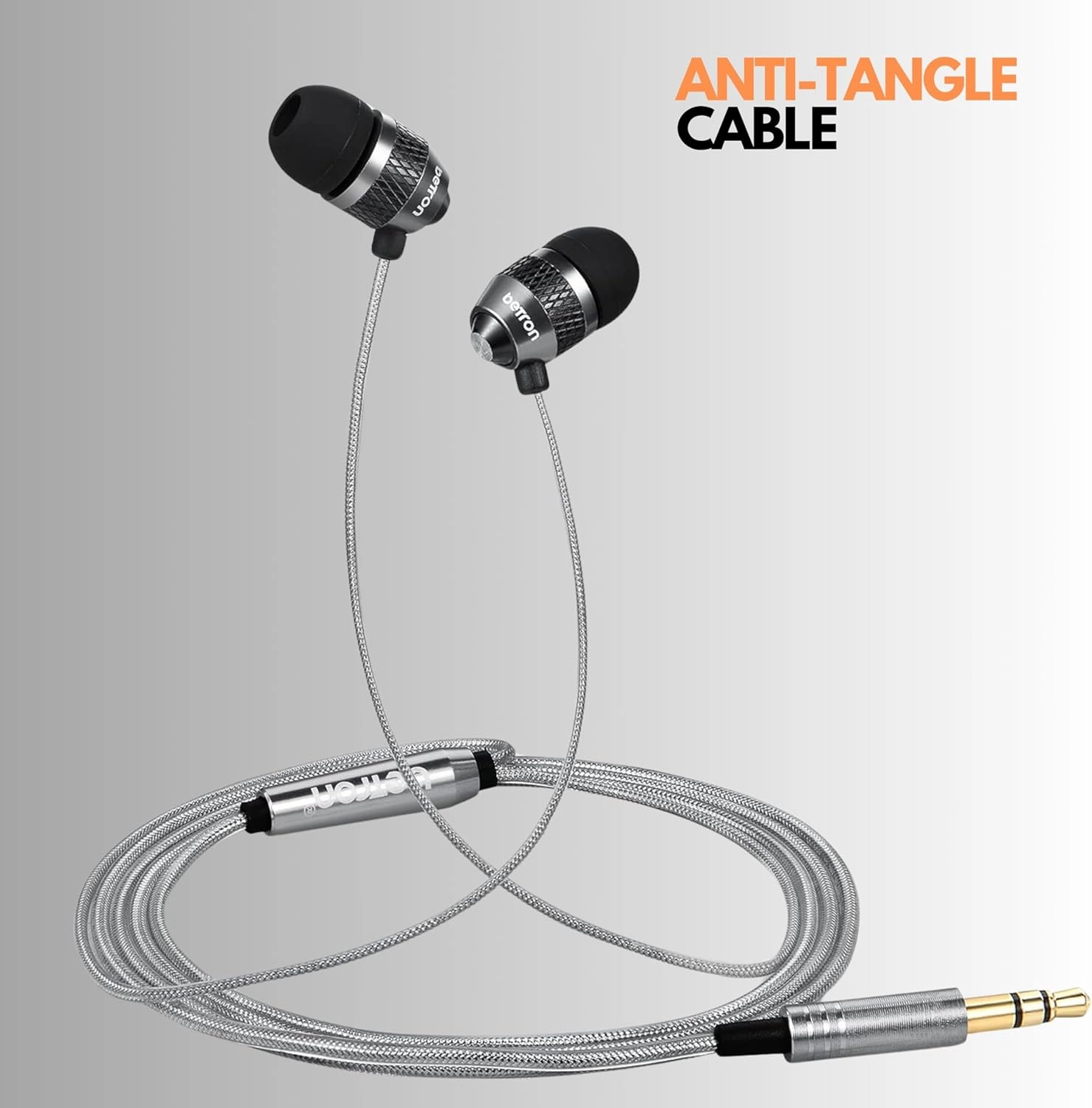 Betron B25 Earphones, Noise Isolating in-Ear Wired Headphones with Strong Bass, Tangle-Free Cord, Lightweight, Carry Case and Soft Earbud Tips (Black)