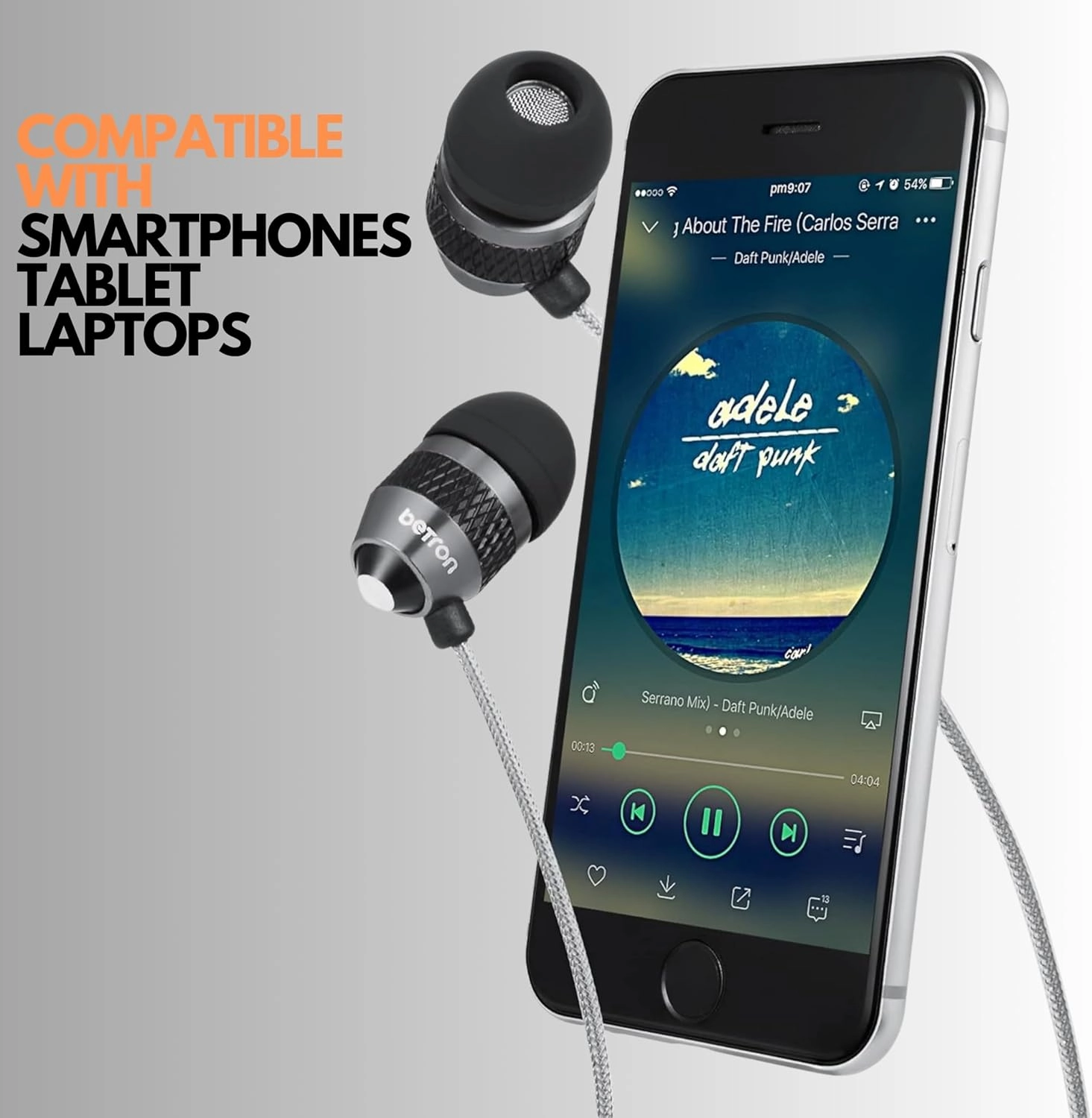 Betron B25 Earphones, Noise Isolating in-Ear Wired Headphones with Strong Bass, Tangle-Free Cord, Lightweight, Carry Case and Soft Earbud Tips (Black)