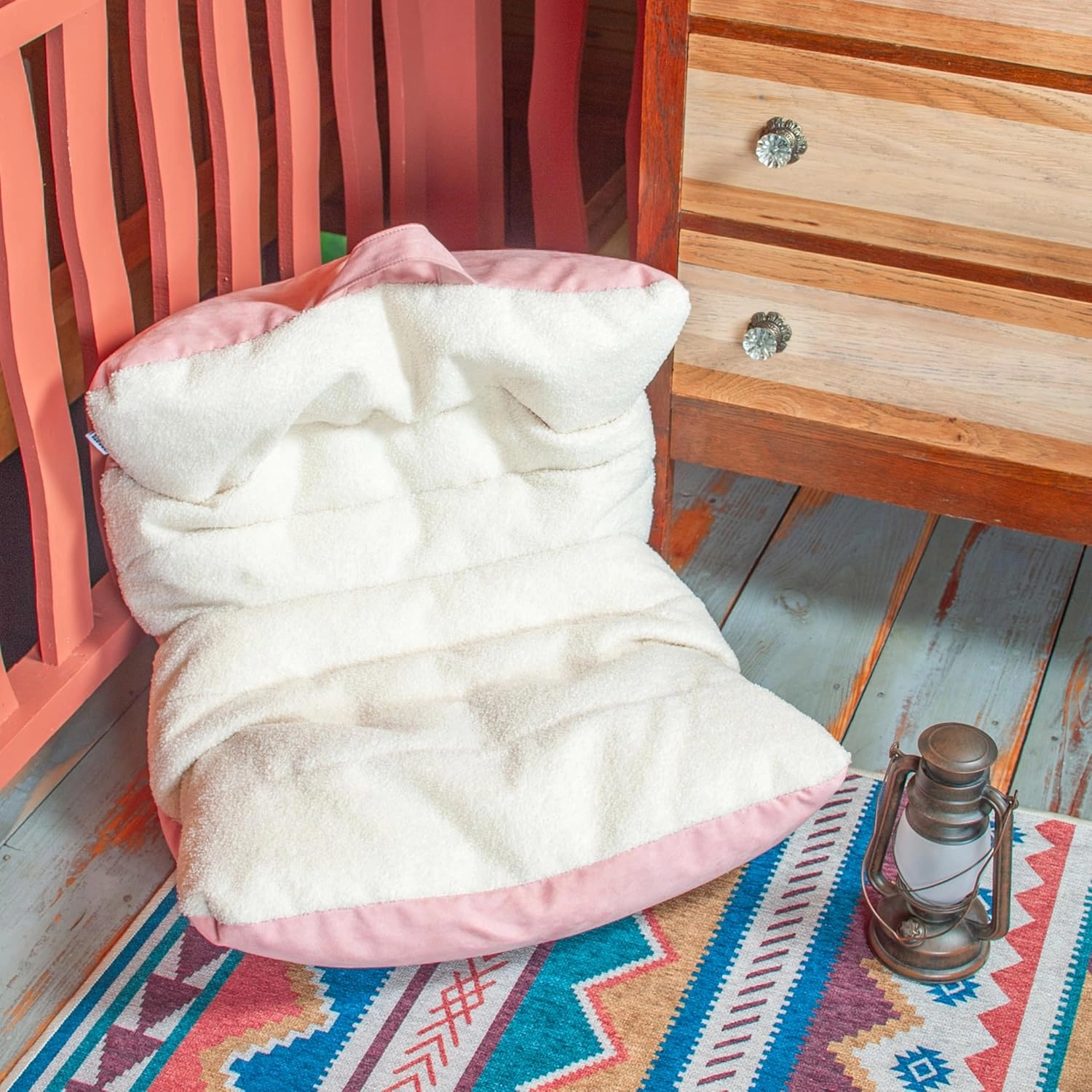 Big Joe Roma Kid's Bean Bag Chair, Oat Sherpa and Desert Rose, Vegan Suede, 2 feet