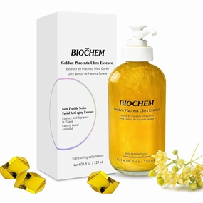 BIOCHEM Golden Placenta Ultra Essence - Placenta Face Serum with Gold Foil, Anti-aging, Hydrating, Firming, Wrinkles, Fine Lines and Skin Tone, Gentle Skincare for Fragrance-Free(4.06 fl. oz / 120 mL)