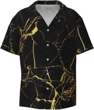Black Gold Marble Printing Men's Fashion Summer Short Sleeve Button Shirt with Pocket,S-4xl Cuban Shirt Hawaiian Shirt