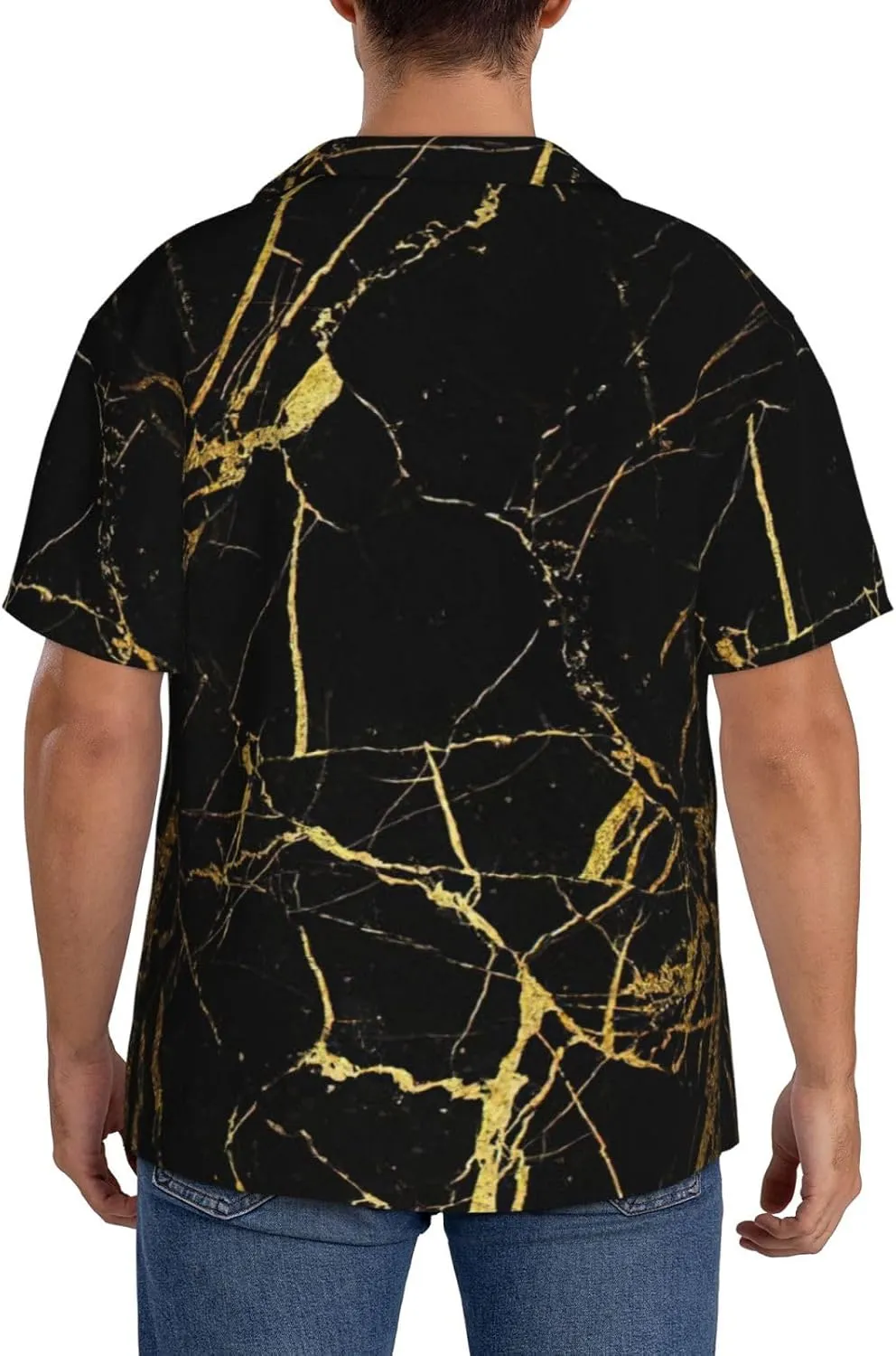 Black Gold Marble Printing Men's Fashion Summer Short Sleeve Button Shirt with Pocket,S-4xl Cuban Shirt Hawaiian Shirt