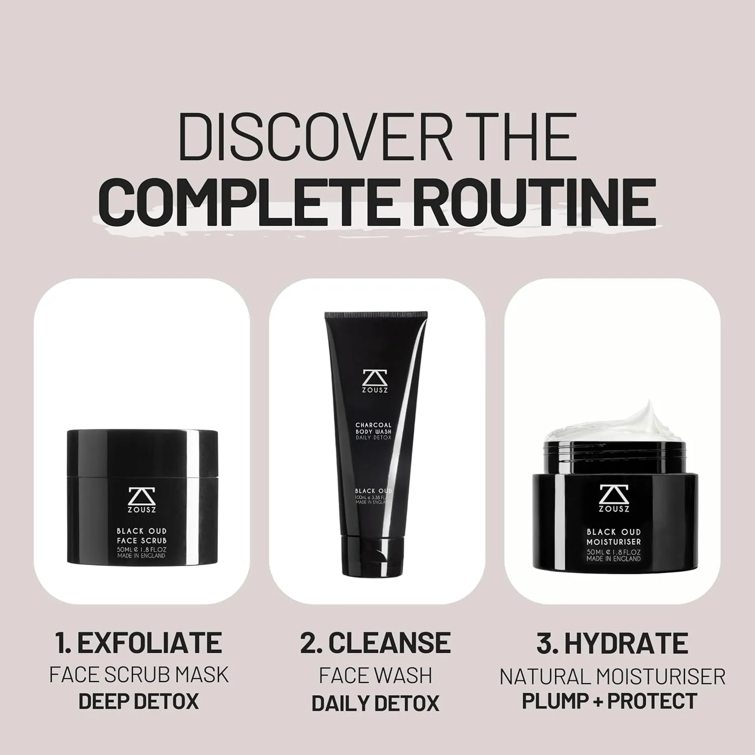 Black Oud Mens Face Moisturiser – Hydrating Daily Face Cream, Natural Facial Moisturiser for Men, Ultimate Mens Skin Care Solution – Perfect Men's Face Cream Gift for Him, 50mL