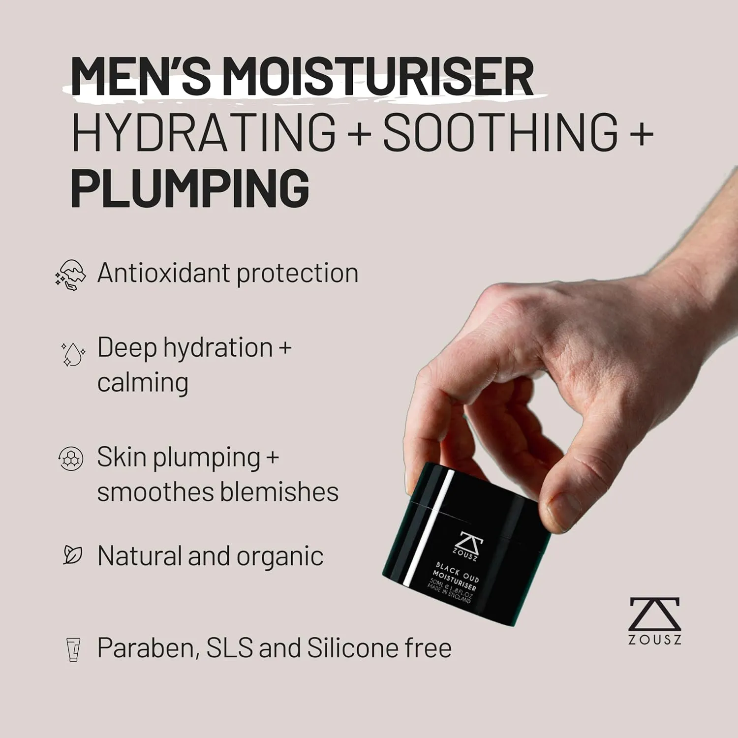 Black Oud Mens Face Moisturiser – Hydrating Daily Face Cream, Natural Facial Moisturiser for Men, Ultimate Mens Skin Care Solution – Perfect Men's Face Cream Gift for Him, 50mL