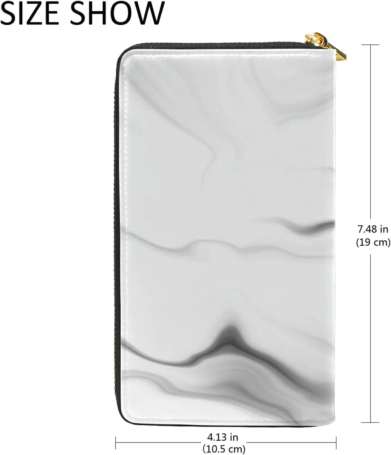Black White Liquid Marble Agate Slab Paint Pastel Macro Wavy Leather Long Wallet Organizer with Zipper Purse Clutch Bag for Women Men Key Card Coin Passport Checkbook