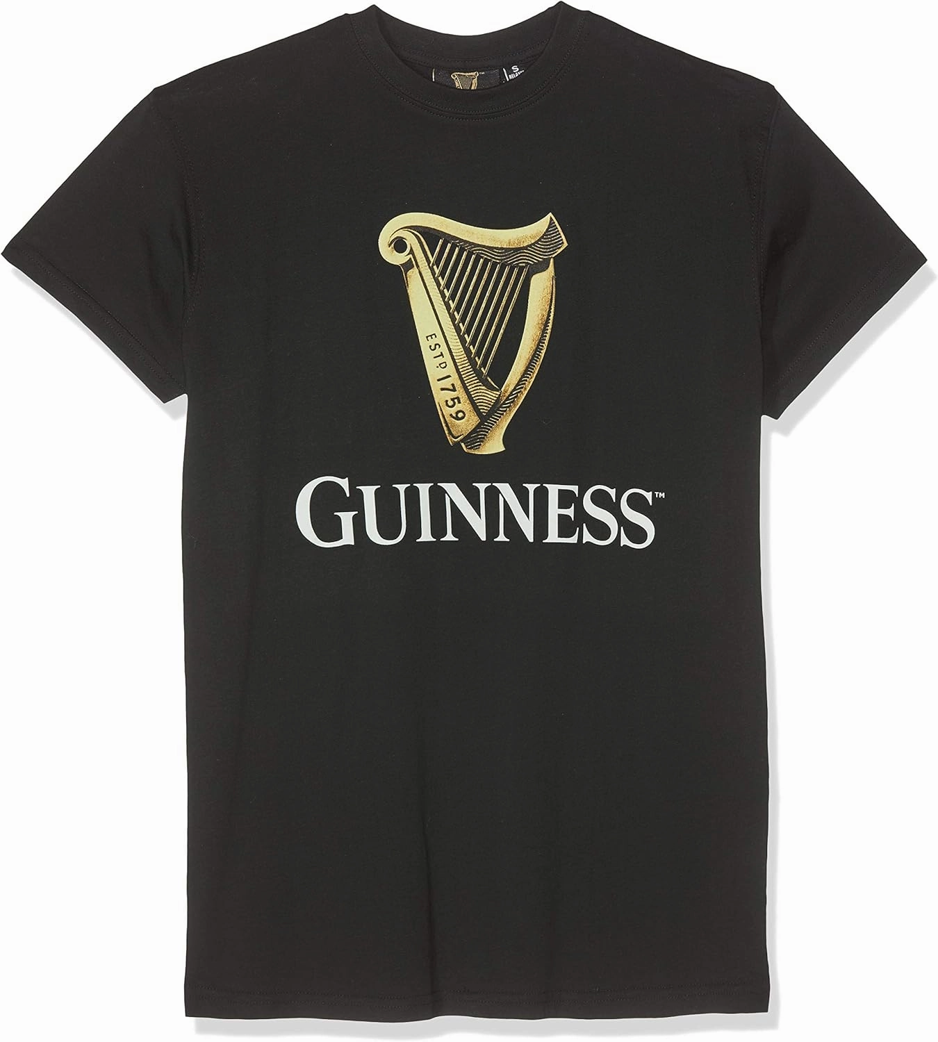 Black Classic T-Shirt with an Irish Gold Harp Design, XLarge