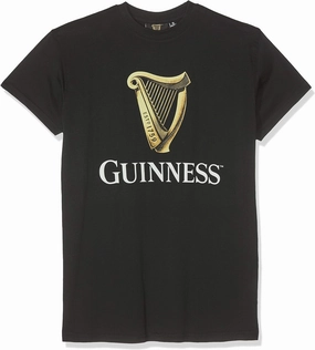 Black Classic T-Shirt with an Irish Gold Harp Design, XLarge