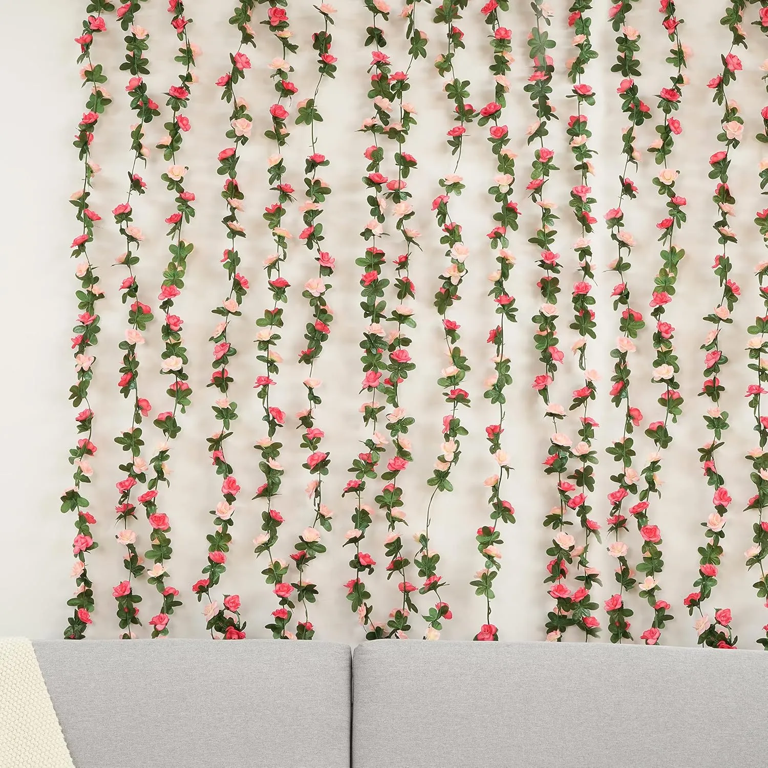 BLEUM CADE 8Pcs 66Ft Flower Garland Artificial Rose Vines with 66Ft String Lights, Cute Fake Hanging Flower Vines Floral Garland Decorations for Wedding Party Wall Room Decor Aesthetic