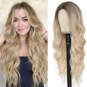 Blonde Wig for Women, Long Blonde Wavy Wig Middle Part 26 Inch Blonde Wigs Natural Looking Heat Resistant Synthetic Wig for Daily Party Use
