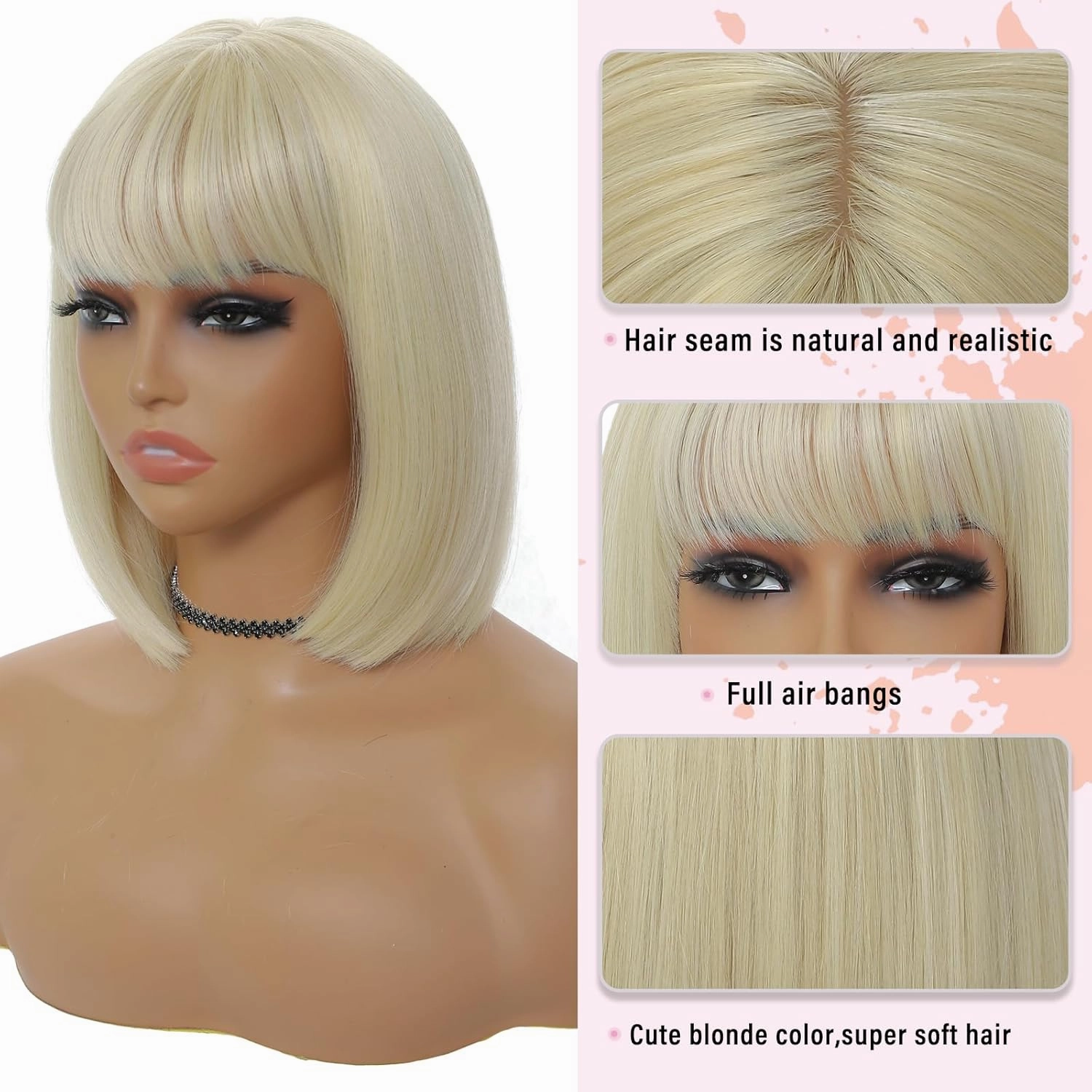 Blonde Wig with Bangs for Women 12 Inch Short Straight Blonde Wigs Short Bob Wig Heat Resistant Synthetic Colorful Wig