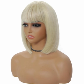 Blonde Wig with Bangs for Women 12 Inch Short Straight Blonde Wigs Short Bob Wig Heat Resistant Synthetic Colorful Wig