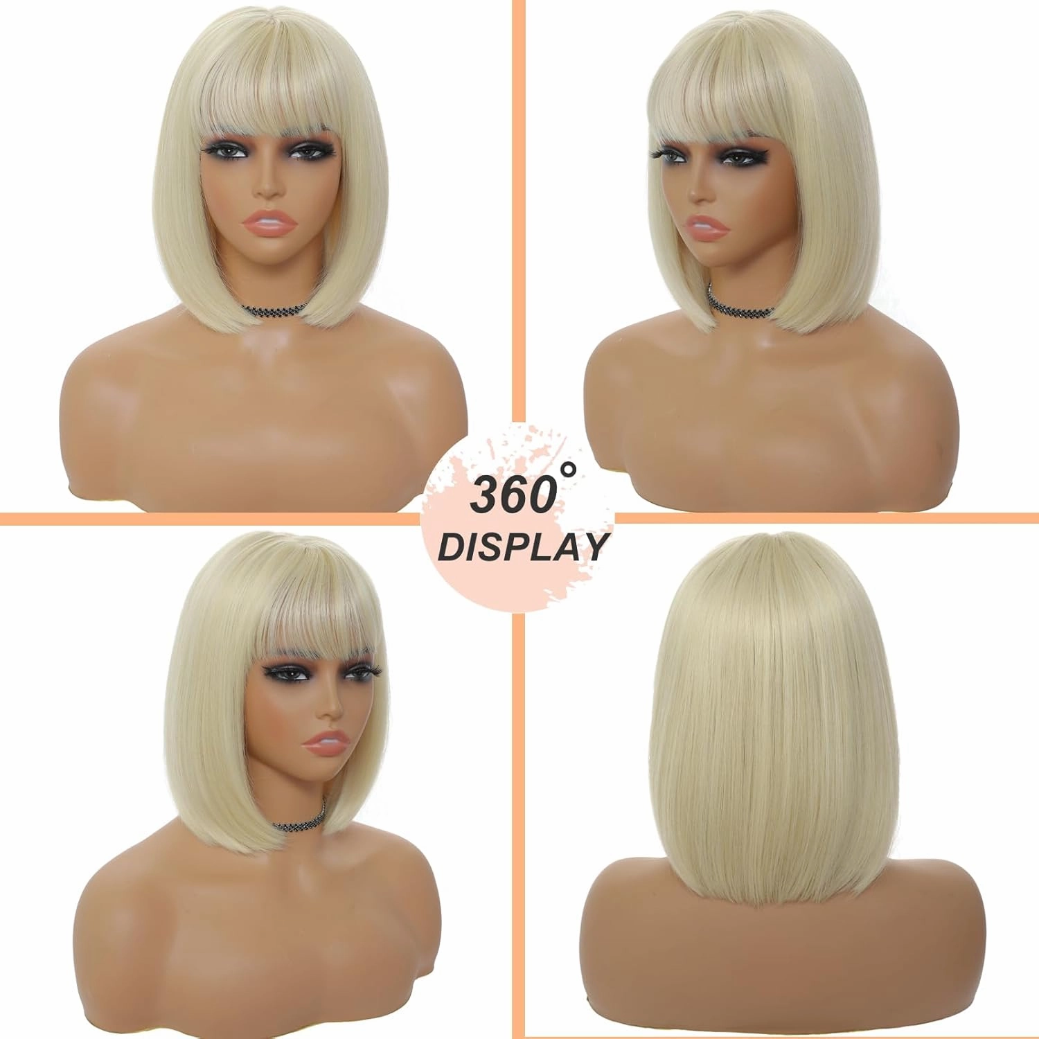 Blonde Wig with Bangs for Women 12 Inch Short Straight Blonde Wigs Short Bob Wig Heat Resistant Synthetic Colorful Wig