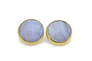 Blue Lace Agate Stud Earrings - 18k Gold Vermeil Bezel Set - Large Gemstone Bridal Jewelry