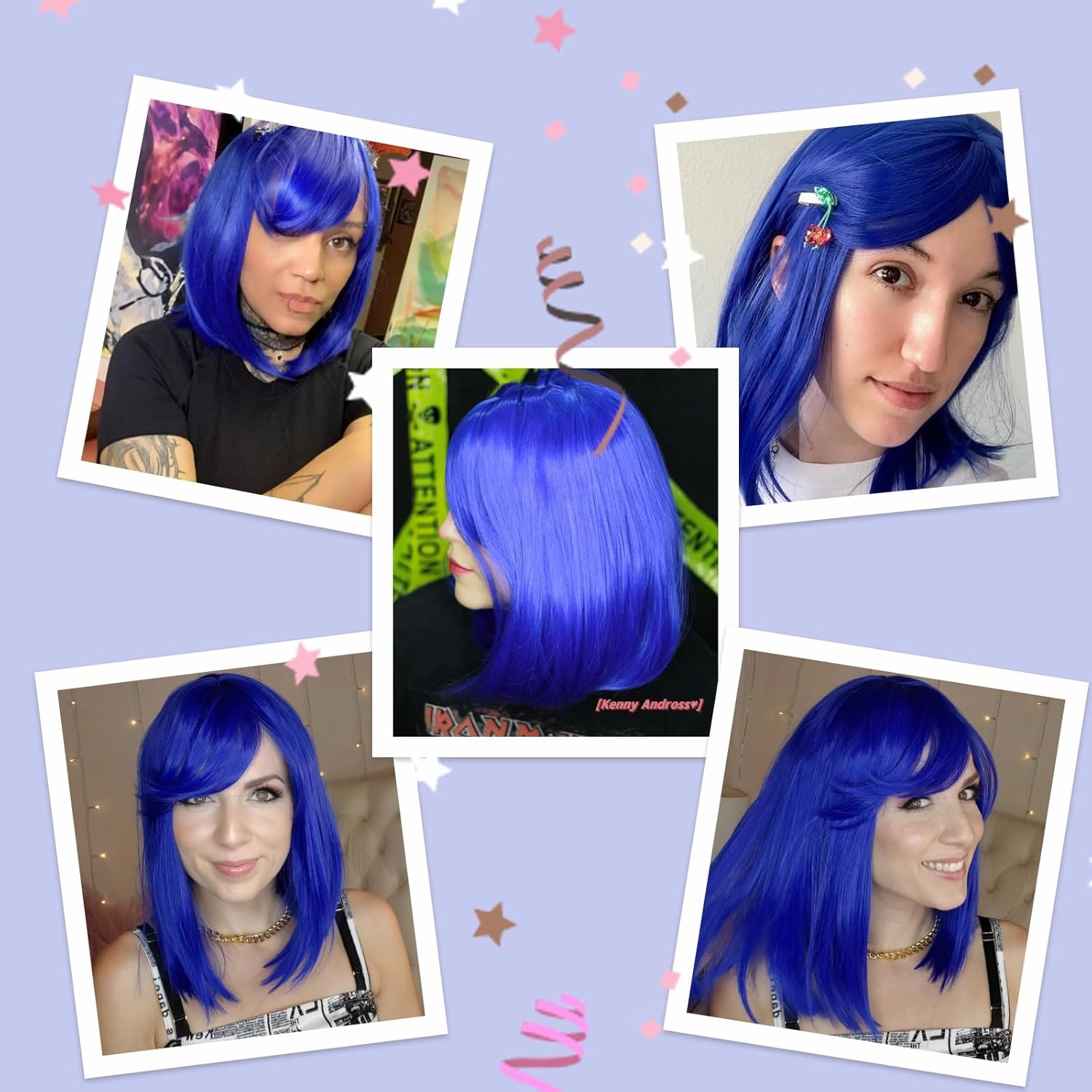Blue Bob Wig with Bangs for Women 12 Inch Short Straight Blue Wigs Synthetic Colored Wigs