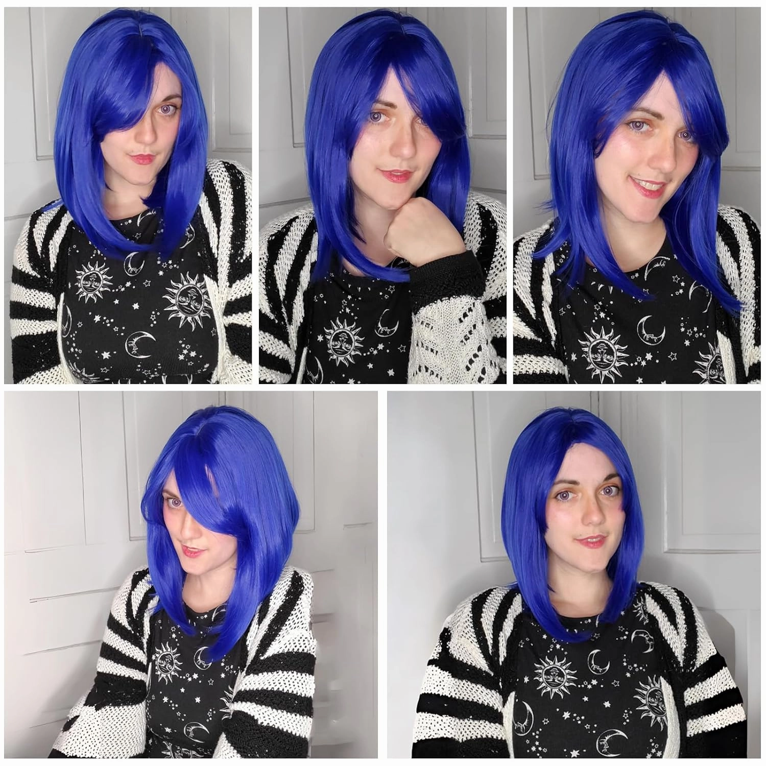 Blue Bob Wig with Bangs for Women 12 Inch Short Straight Blue Wigs Synthetic Colored Wigs