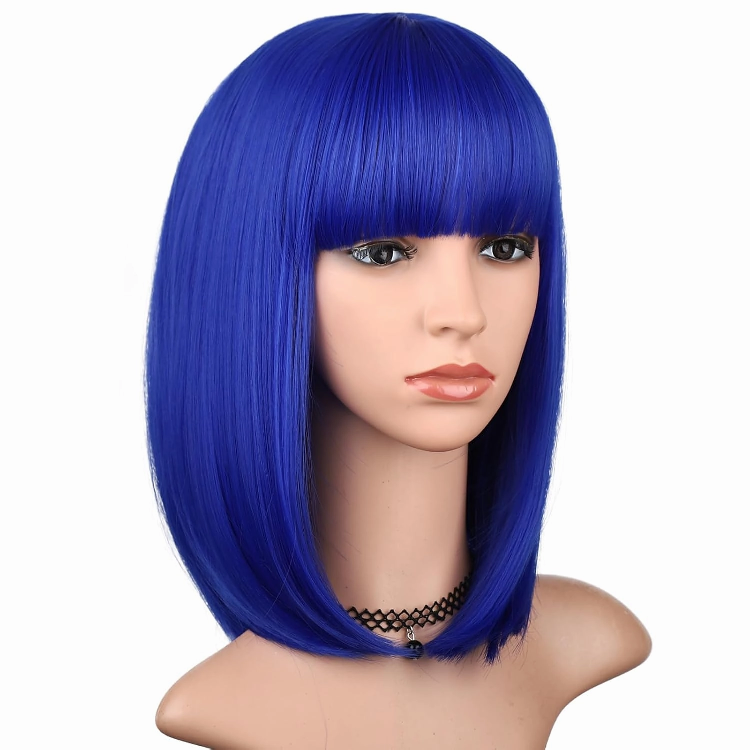Blue Bob Wig with Bangs for Women 12 Inch Short Straight Blue Wigs Synthetic Colored Wigs