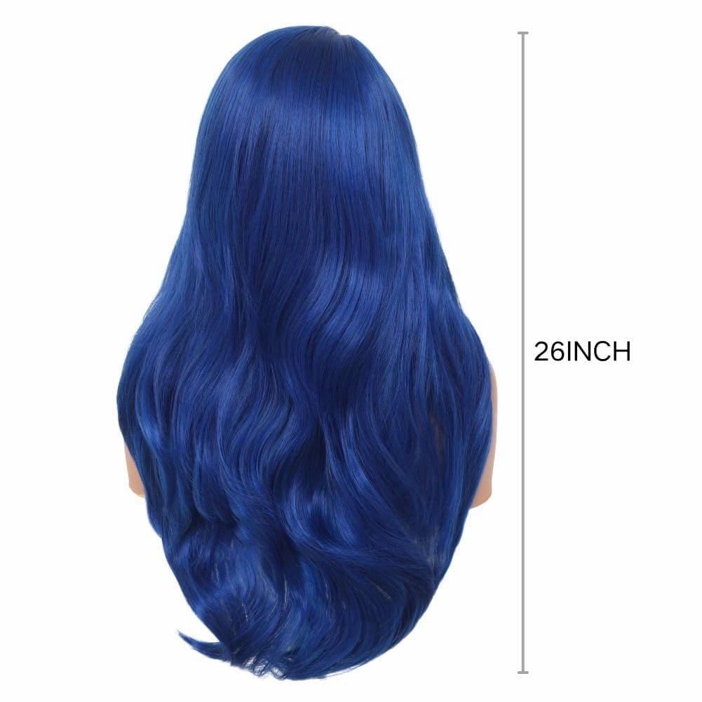 Blue Lace Front Wigs for Women Long Curly Wavy Side Part Cosplay Halloween Soft Synthetic Fiber Hair Wig