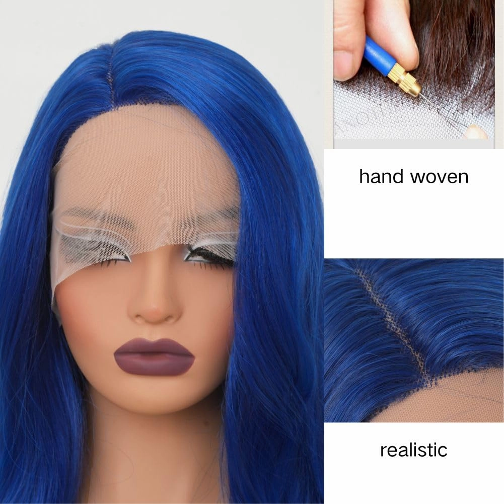 Blue Lace Front Wigs for Women Long Curly Wavy Side Part Cosplay Halloween Soft Synthetic Fiber Hair Wig