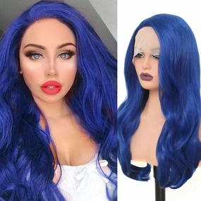 Blue Lace Front Wigs for Women Long Curly Wavy Side Part Cosplay Halloween Soft Synthetic Fiber Hair Wig