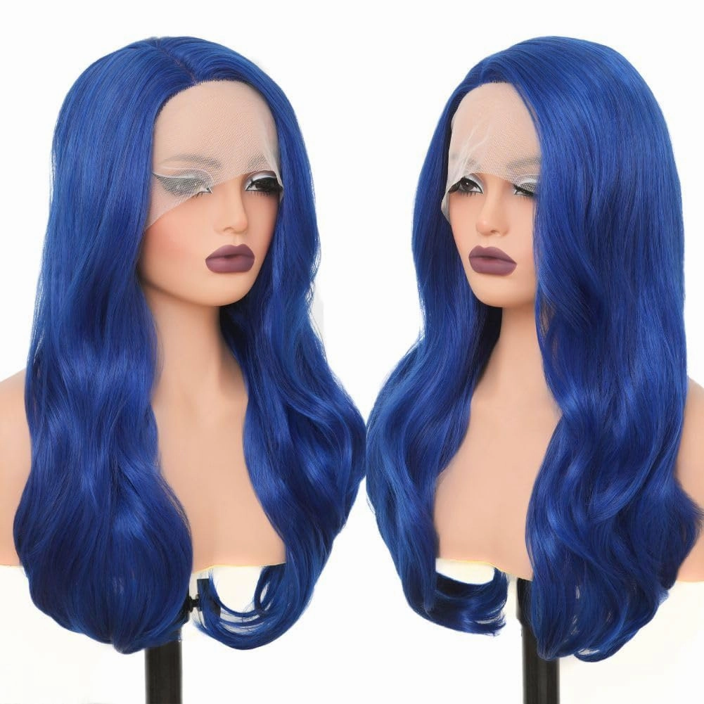 Blue Lace Front Wigs for Women Long Curly Wavy Side Part Cosplay Halloween Soft Synthetic Fiber Hair Wig