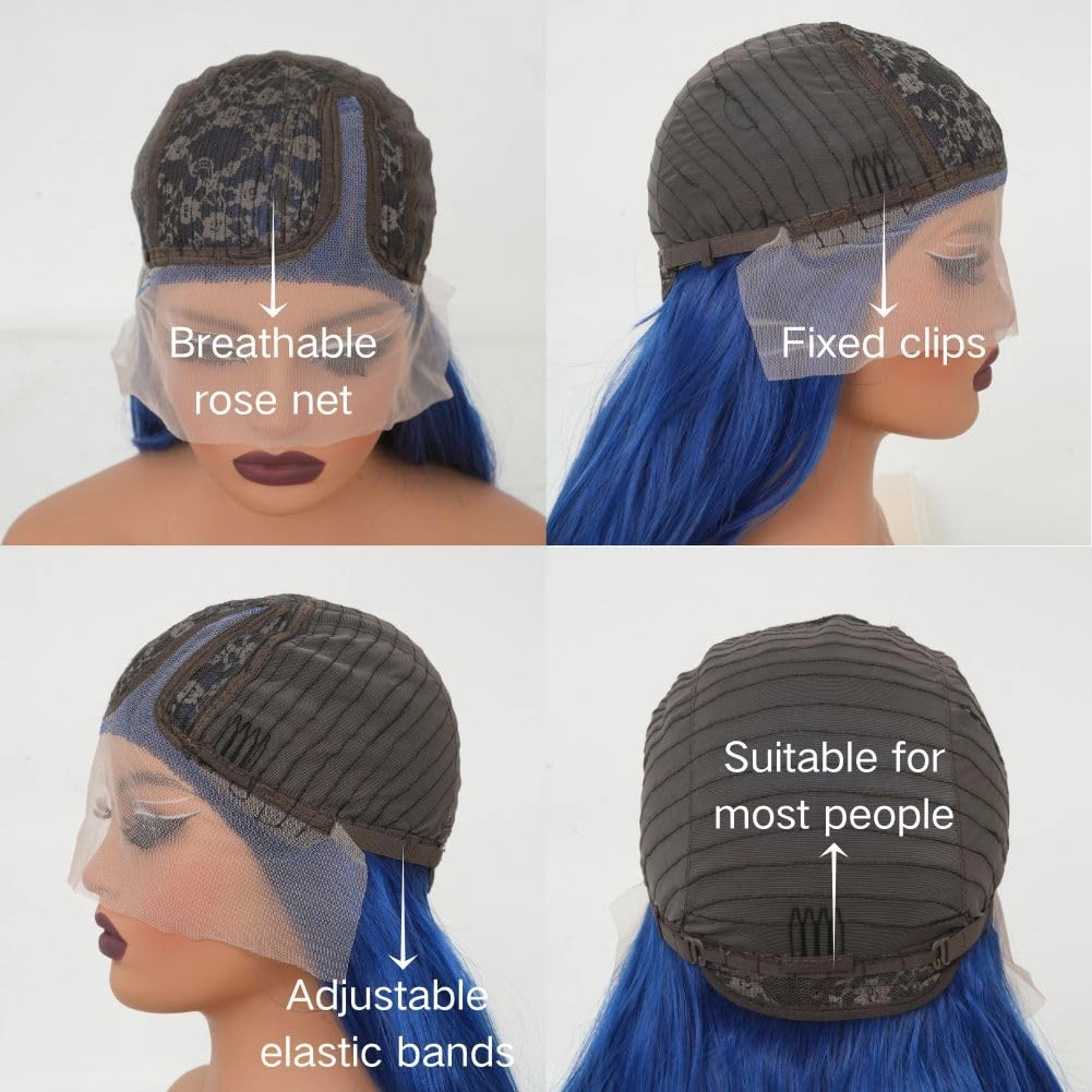 Blue Lace Front Wigs for Women Long Curly Wavy Side Part Cosplay Halloween Soft Synthetic Fiber Hair Wig