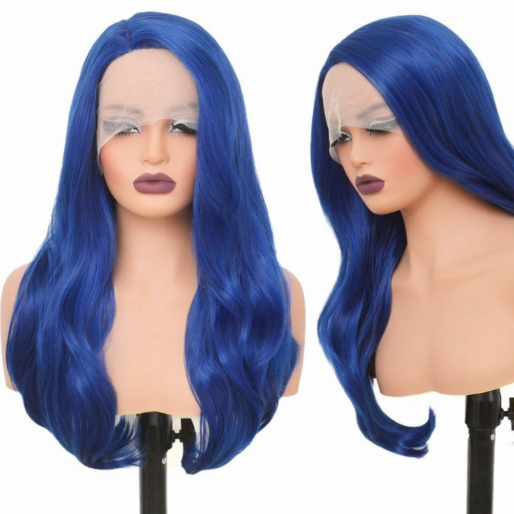 Blue Lace Front Wigs for Women Long Curly Wavy Side Part Cosplay Halloween Soft Synthetic Fiber Hair Wig