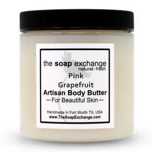 Body Butter - Pink Grapefruit Scent - Hand Crafted 8 fl oz / 240 ml Natural Artisan Skin Care, Shea Butter, Aloe Vera, Nourish, Moisturize, & Protect. Made in the USA.