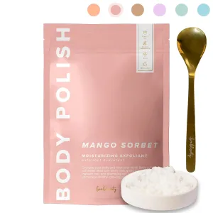 Body Polish, 8oz. - Mango Sorbet Scented Body Scrub Exfoliator for Women, Exfoliating Sugar Scrub To Lotion Moisturizer, Gentle Exfoliant for Dry and Sensitive Skin, Handmade in USA