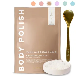 Body Polish, 8oz. - Vanilla Brown Sugar Scented Body Scrub Exfoliator for Women, Exfoliating Sugar Scrub To Lotion Moisturizer, Gentle Exfoliant for Dry and Sensitive Skin, Handmade in USA