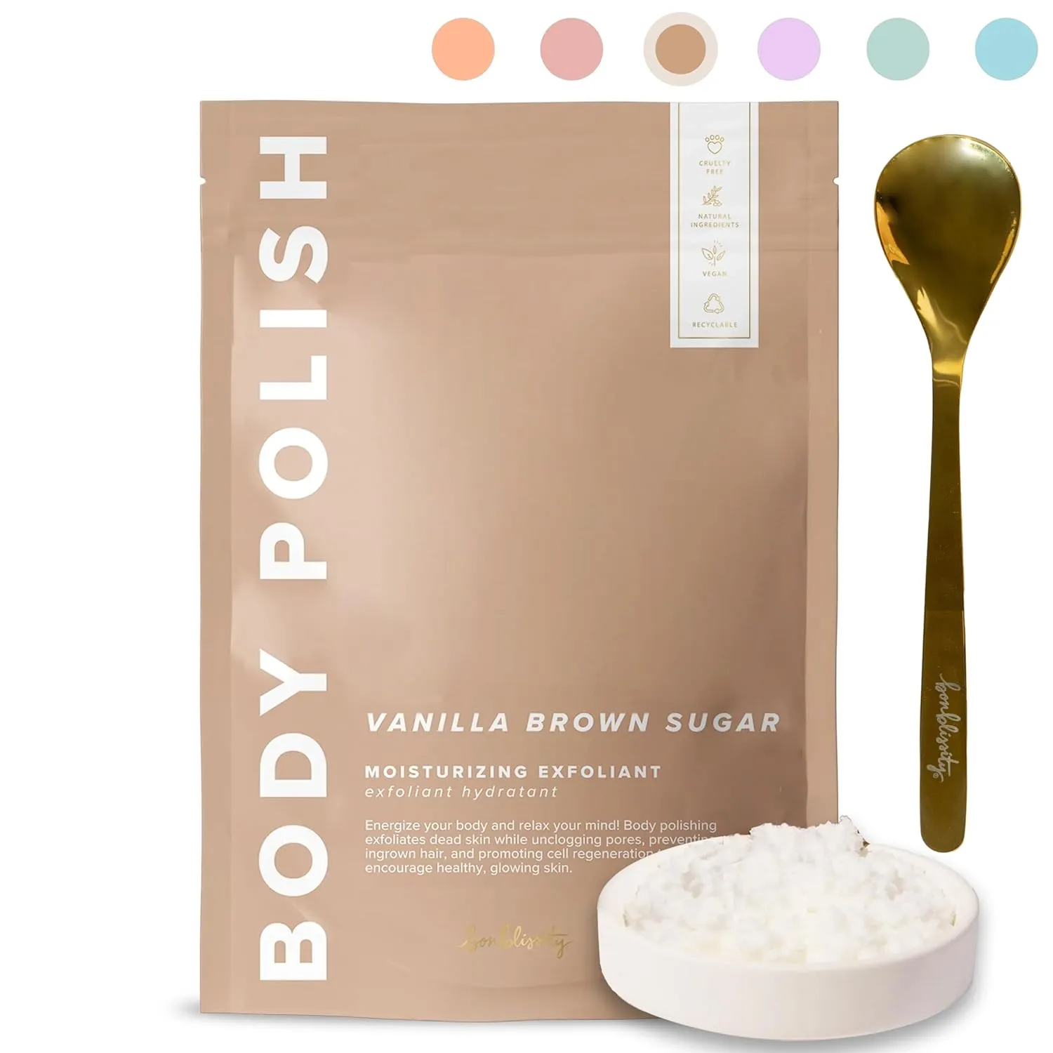 Body Polish, 8oz. - Vanilla Brown Sugar Scented Body Scrub Exfoliator for Women, Exfoliating Sugar Scrub To Lotion Moisturizer, Gentle Exfoliant for Dry and Sensitive Skin, Handmade in USA