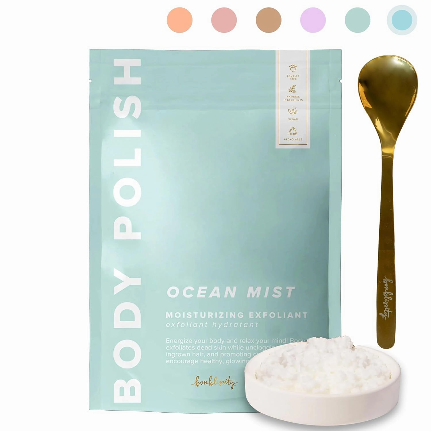 Body Polish, 8oz. - Ocean Mist Scented Body Scrub Exfoliator for Women, Exfoliating Sugar Scrub To Lotion Moisturizer, Gentle Exfoliant for Dry and Sensitive Skin, Handmade in USA