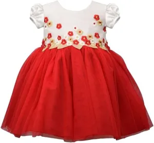 Bonnie Jean Baby Girl's Holiday Christmas Dress - Red and Ivory Flower Dress for Baby and Toddler Girls