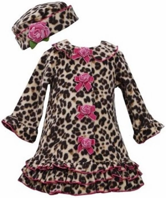 Bonnie Jean Girls Leopard Fleece Coat & Hat Set, Brown, 2T - 4T