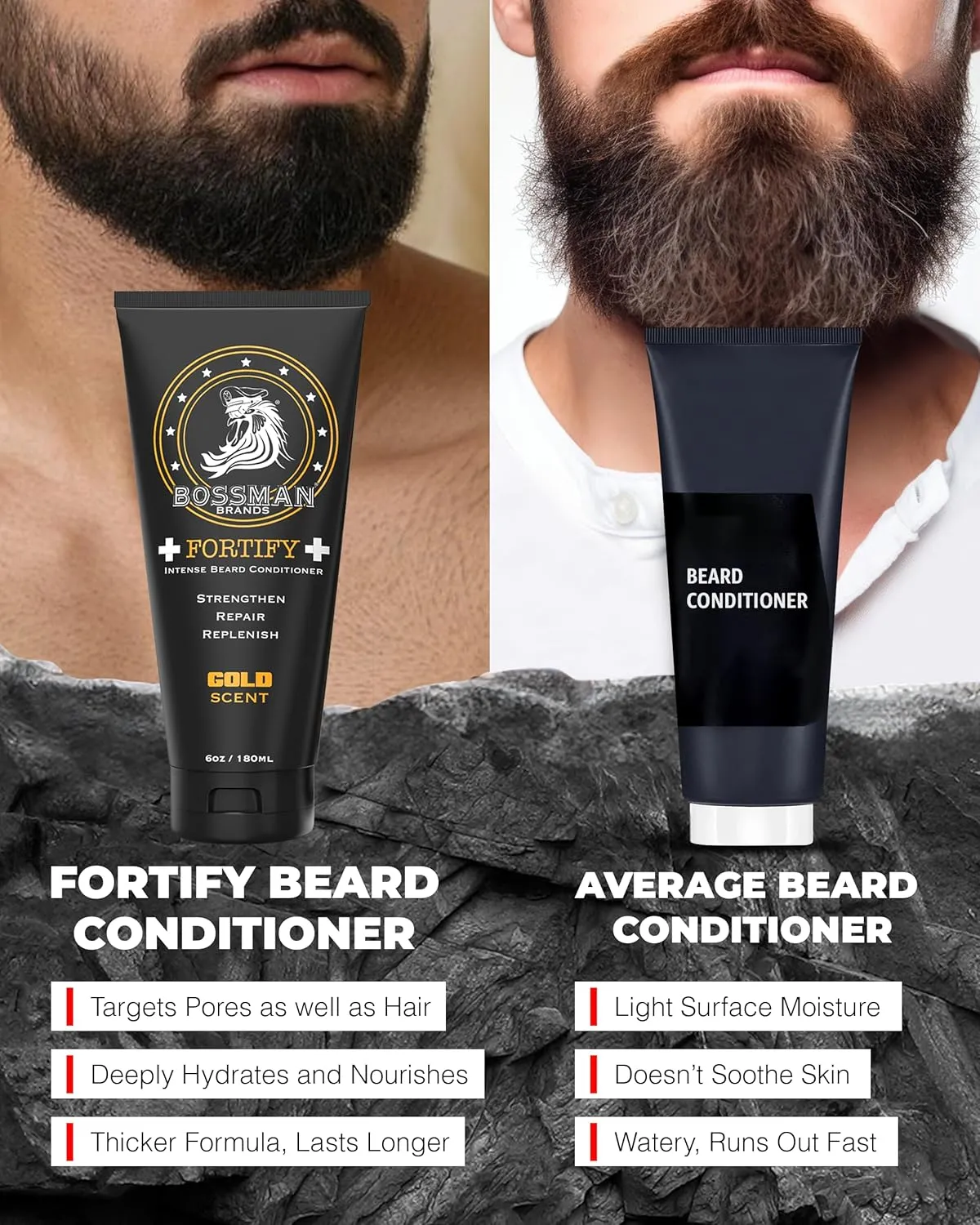 Bossman Fortify Intense Beard Conditioner for Men (Gold Scent) – Moisturizes, Replenishes & Protects with Natural Ingredients – Thicker Formula, Made in USA