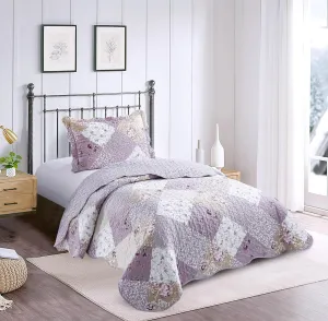 Brilliant Sunshine Lilac and Beige Rose Quilt Set, 2-Piece Bedding Sets with 1 Sham, Patchwork Design, Washable and Reversible Bedspread, Soft Lightweight Coverlet, All-Season, Twin/Twin XL