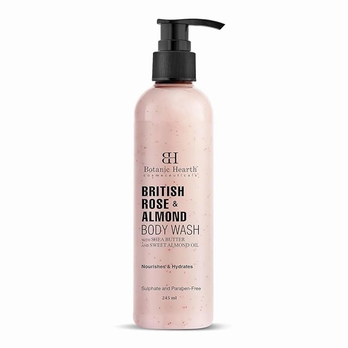 British Rose & Almond Body Wash with Shea Butter, Sweet Almond Oil | Moisturizing Body Wash for Softer, Smoother Skin | Shower Gel for Men and Women | 8.28 Fl Oz